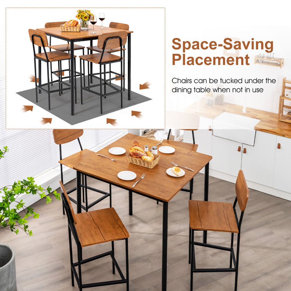 5 Pieces Industrial Dining Table Set With Counter Height Table And 4 Bar Stools - URBAN METRO