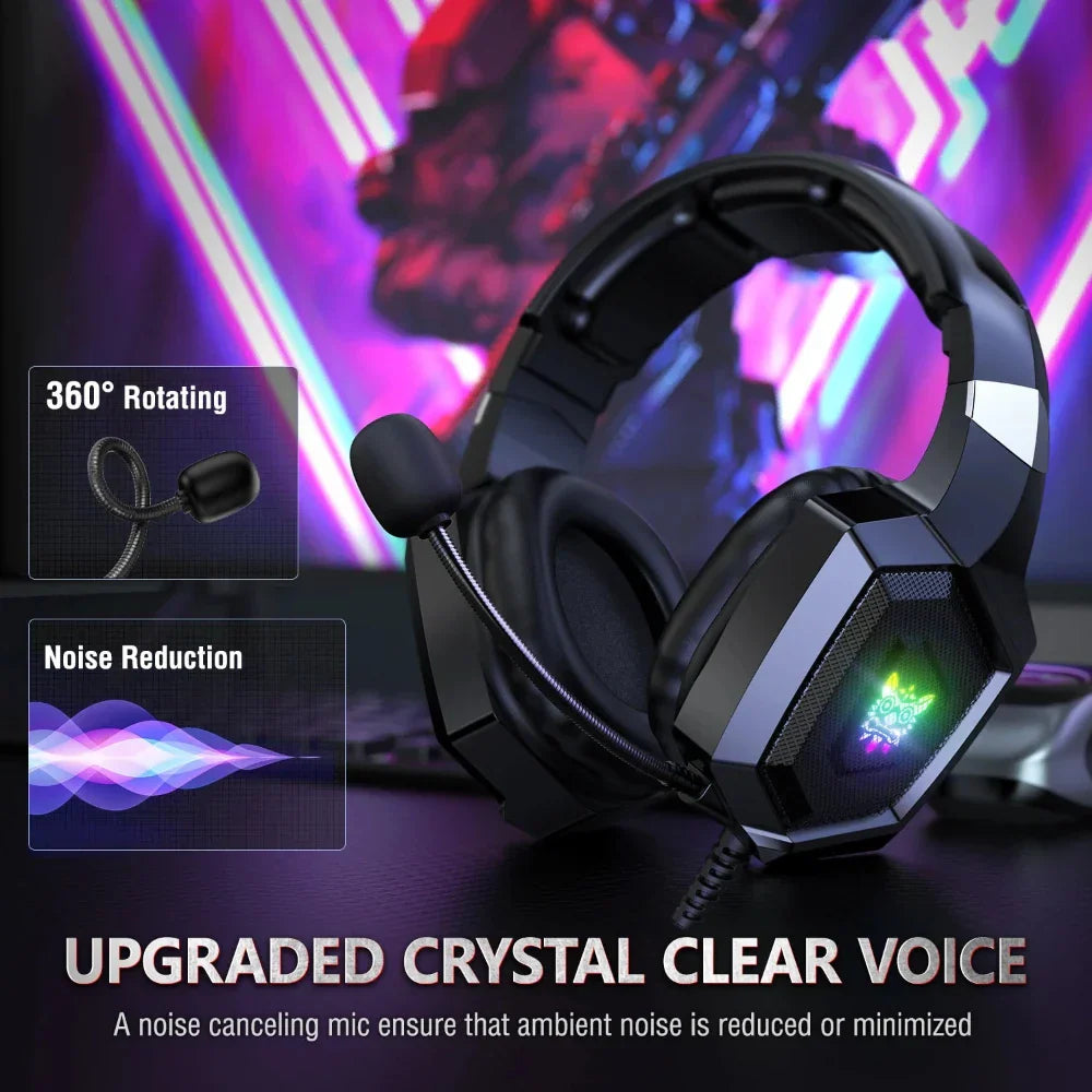 Gaming headset with RGB lighting on a dark background
