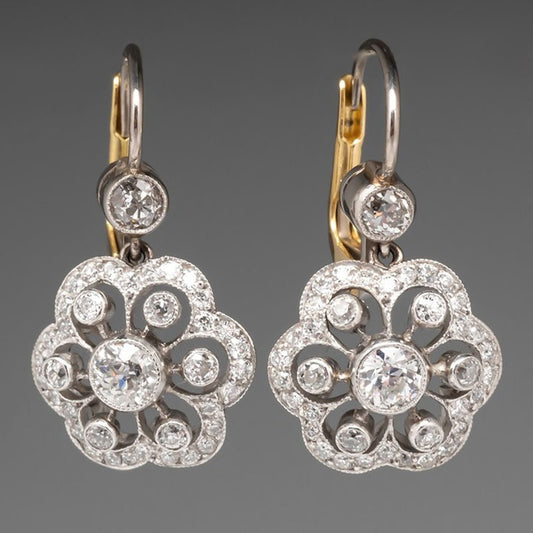 Fashion Two-tone Flower Drop Exquisite Gorgeous Diamond Earrings - URBAN METRO