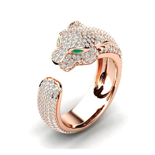Gold And Silver Leopard Head Full Diamond Ring - URBAN METRO