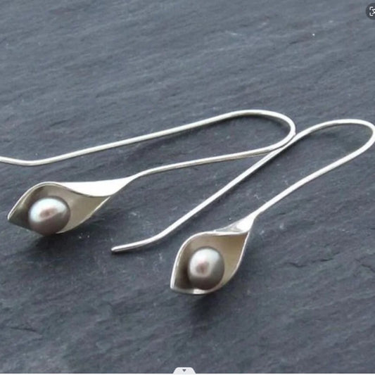 Geometric Silver Inlaid Pearl Dark Night Ear Hanging Retro - URBAN METRO