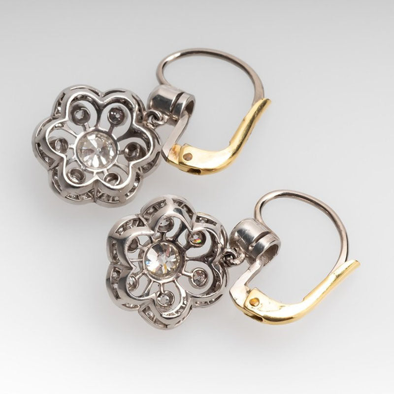 Fashion Two-tone Flower Drop Exquisite Gorgeous Diamond Earrings - URBAN METRO