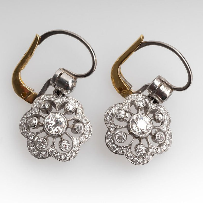 Fashion Two-tone Flower Drop Exquisite Gorgeous Diamond Earrings - URBAN METRO