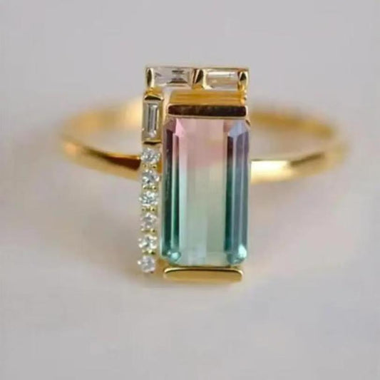 Gold Inlaid Colorful Natural Stone Creative High Sense Ring Jewelry - URBAN METRO