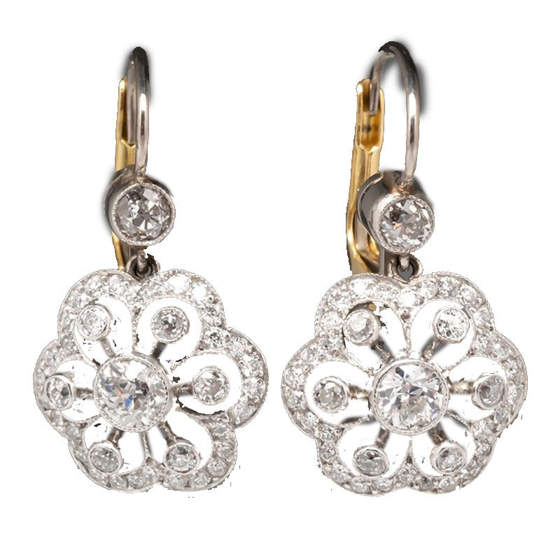 Fashion Two-tone Flower Drop Exquisite Gorgeous Diamond Earrings - URBAN METRO