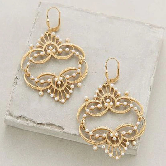 Bohemian Style Hollow Pattern Pure Copper Plated Pearl Fashionable Earrings - URBAN METRO