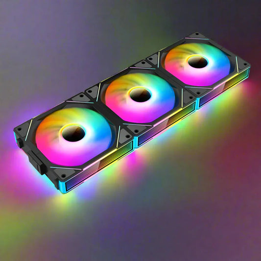 RGB LED cooling fan on a dark background