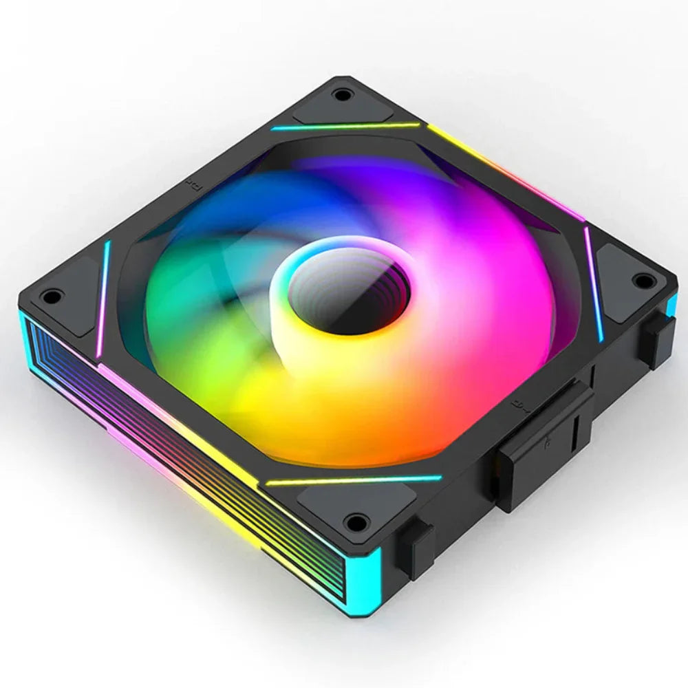 RGB LED computer fan on a white background