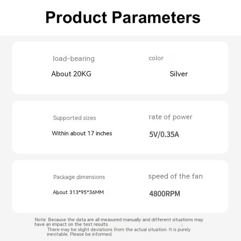 Product parameters displayed on a white background