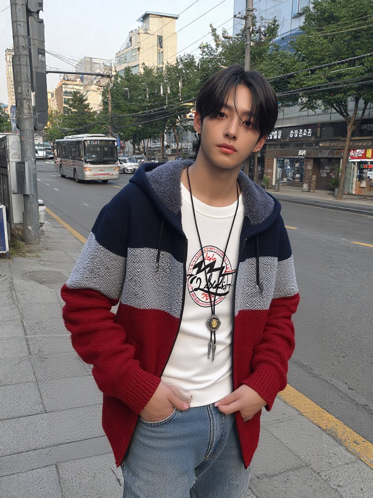 Men’s Casual Striped Zip-Up Hoodie – Stylish Gray & Blue Knit Jacket with Hood - URBAN METRO