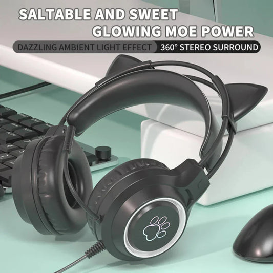 Animated Theme Wired LED Cat Ears Headphones – Gaming & Music Headset - URBAN METRO