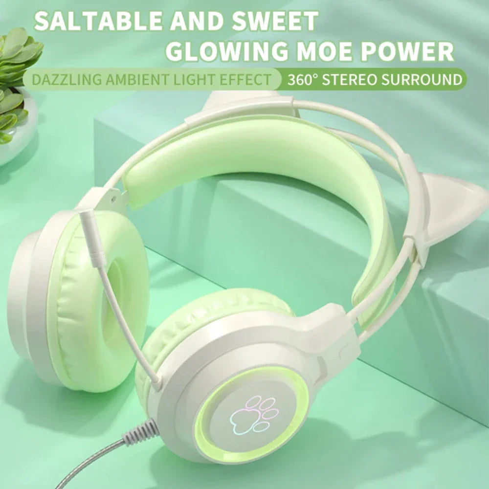 Animated Theme Wired LED Cat Ears Headphones – Gaming & Music Headset - URBAN METRO