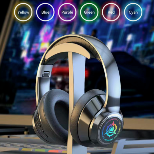 Headphones with RGB lighting on a colorful background