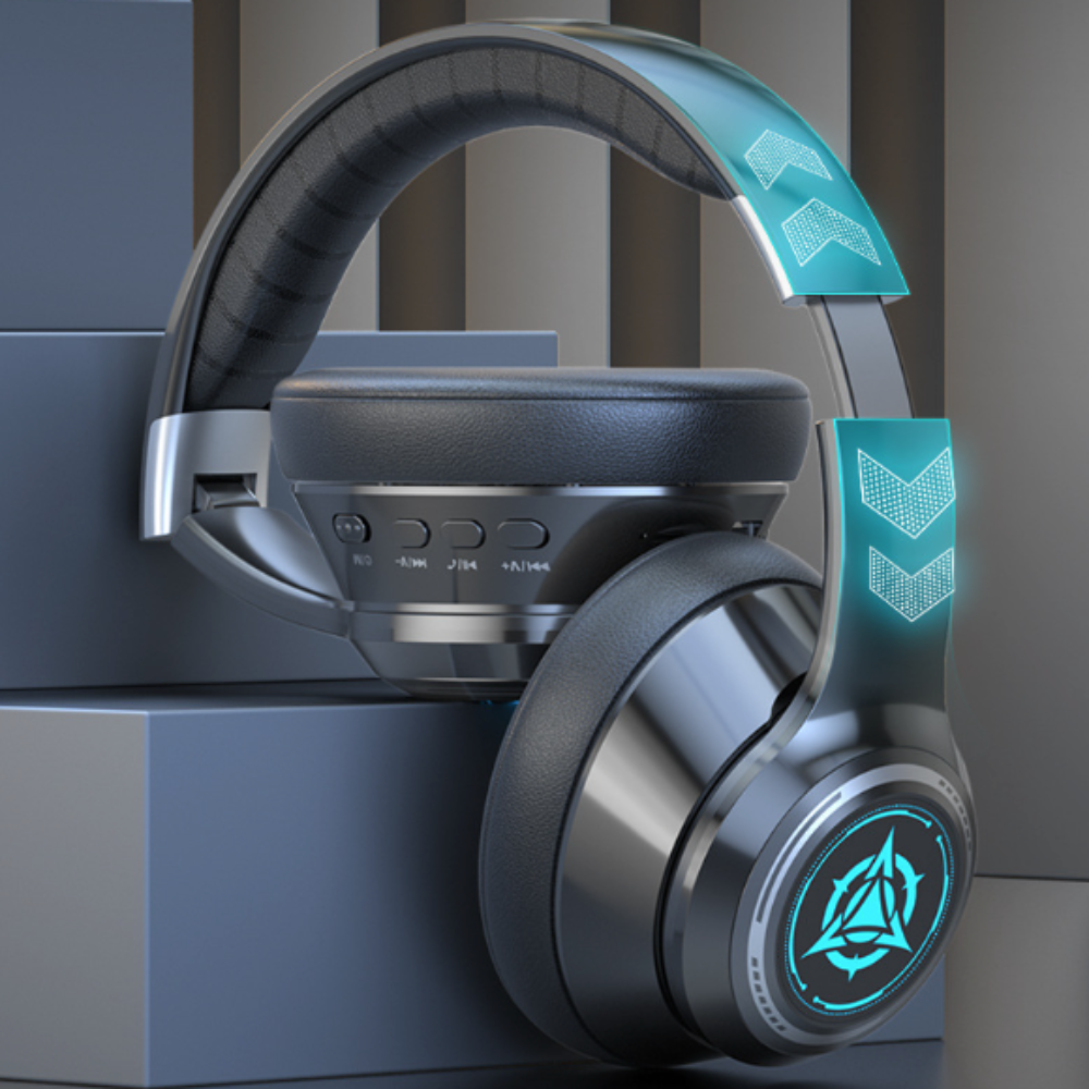 Modern headphones with turquoise accents on a dark background
