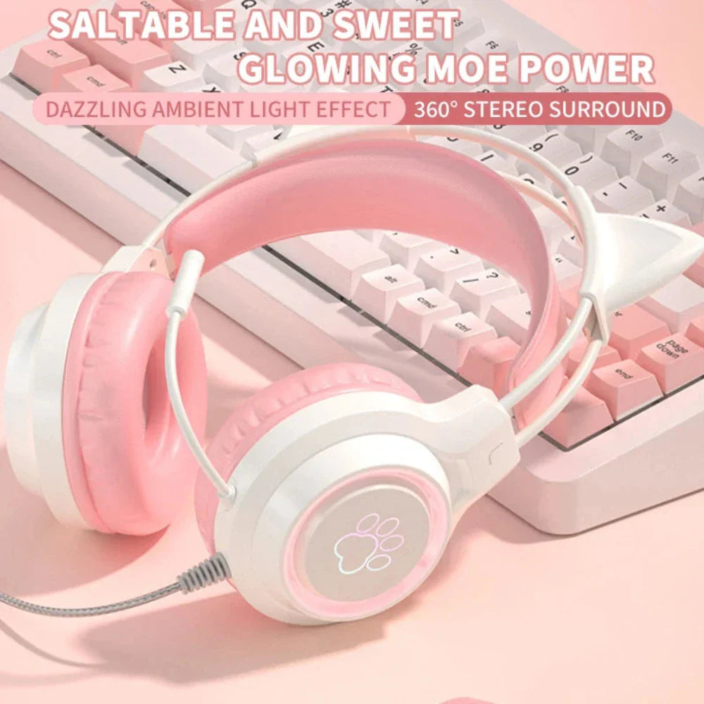 Animated Theme Wired LED Cat Ears Headphones – Gaming & Music Headset - URBAN METRO