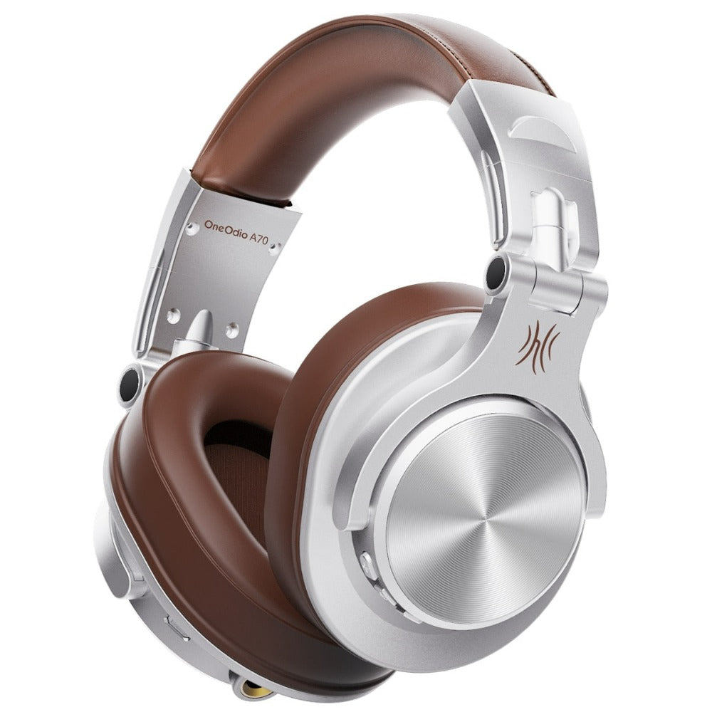Brown and silver headphones on a white background