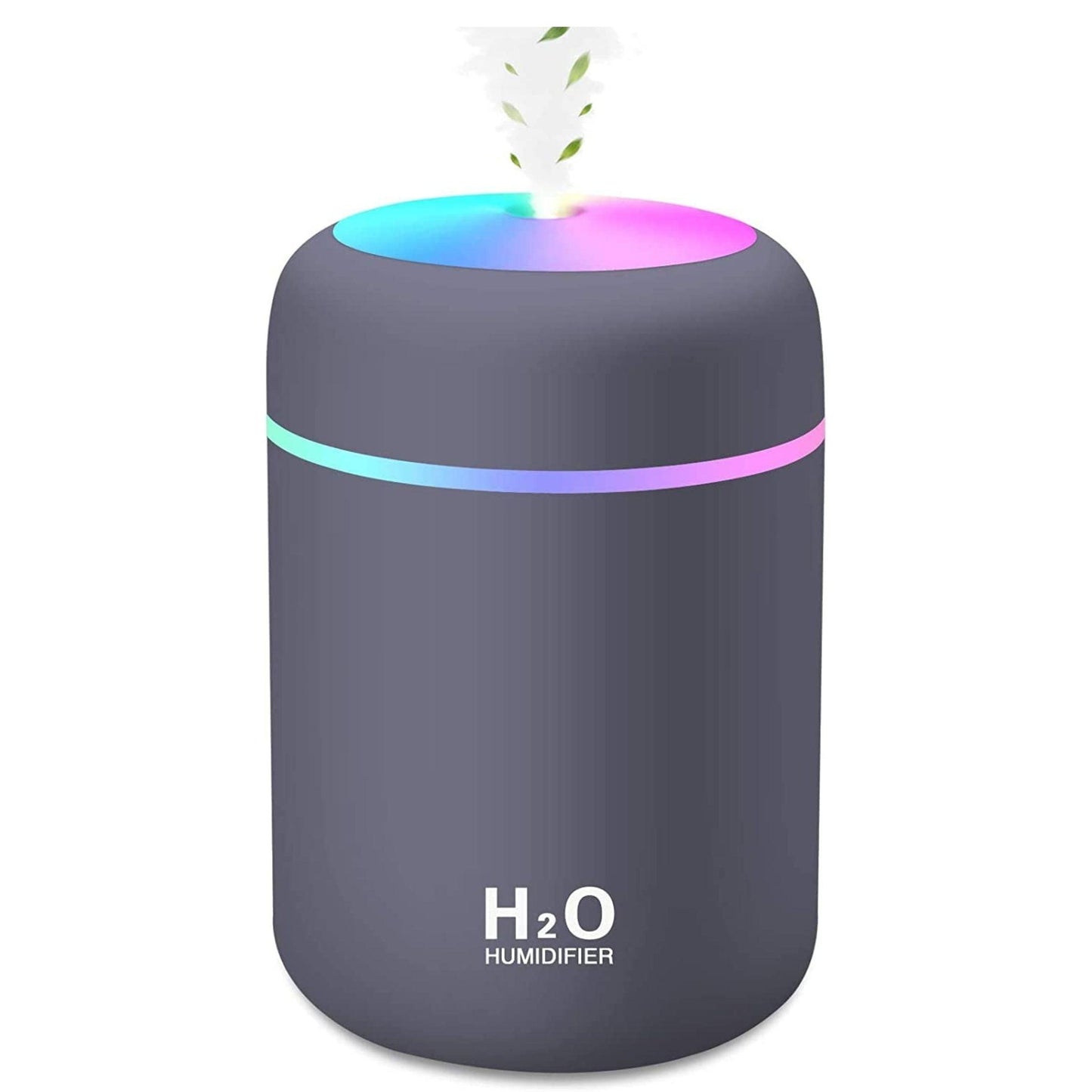 Gray humidifier with colorful light accents on a white background