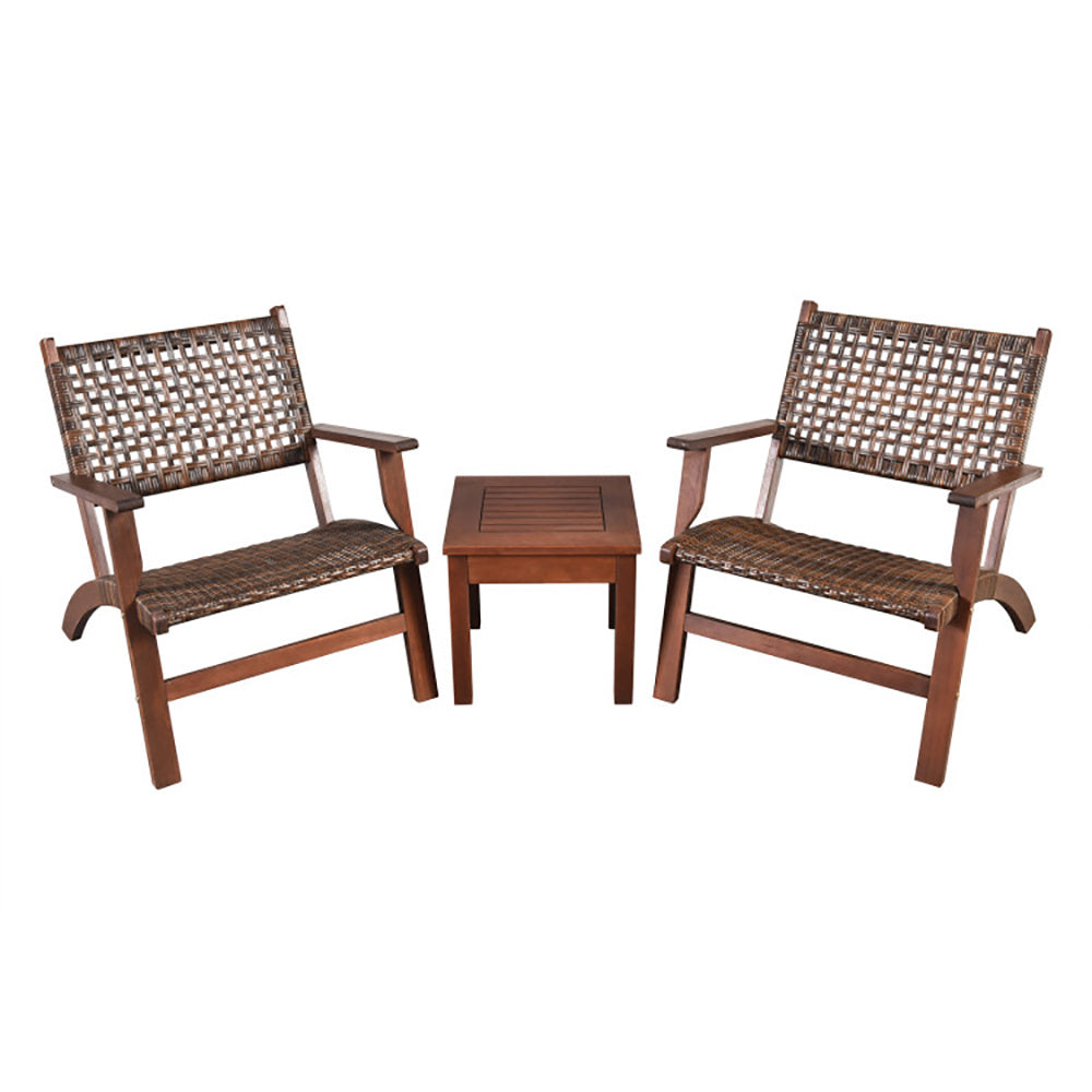 3 Pieces Outdoor Wooden Patio Rattan Furniture Set - URBAN METRO