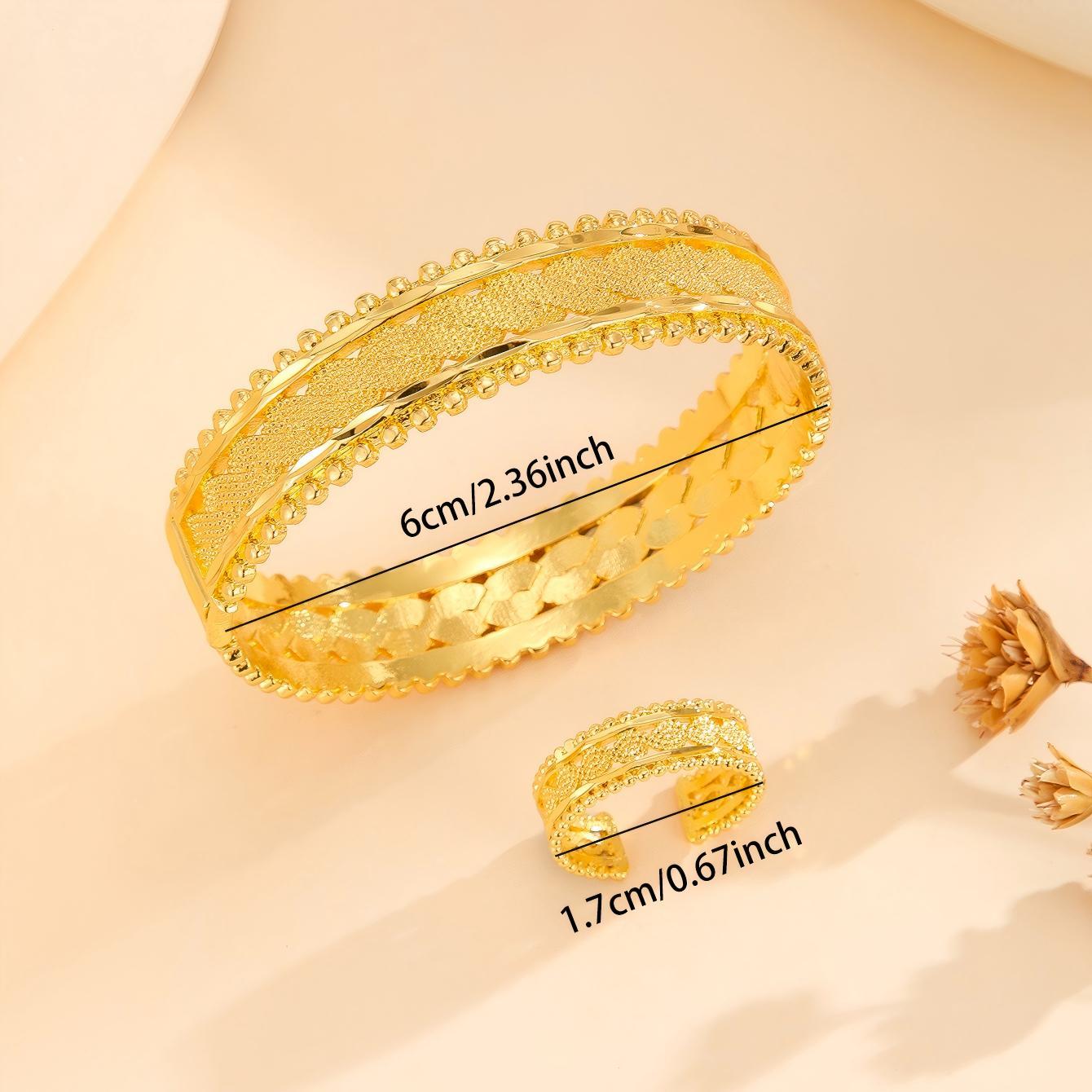 2pcs Vintage Gold Plated Bracelet, Open Bracelet Ring Jewelry, Women's Festival Wedding Jewelry Set - URBAN METRO