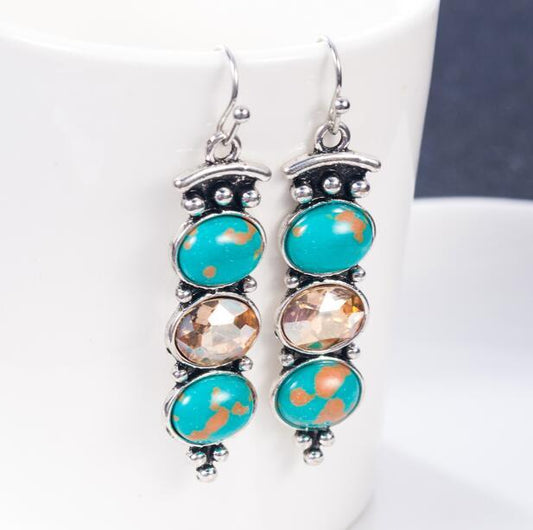 Fashion Creative Plated S925 Vintage Thai Silver Turquoise Earrings - URBAN METRO
