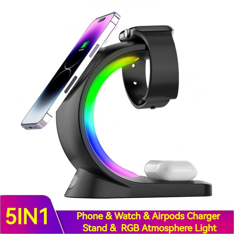 3 In 1 Magnetic Wireless Charger Fast Charging For Smart Phone Atmosphere Light Charging Station For Airpods Pro I-phone Watch - URBAN METRO