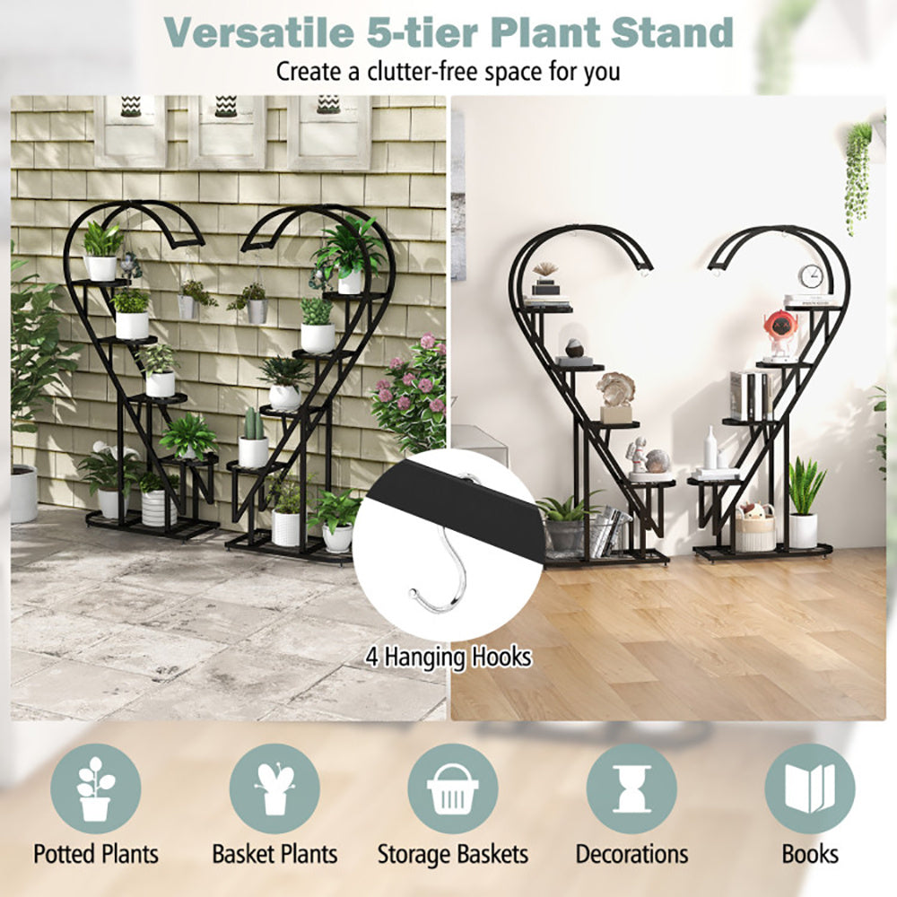 5 Tier Metal Plant Stand With Hanging Hook For Multiple Plants - URBAN METRO