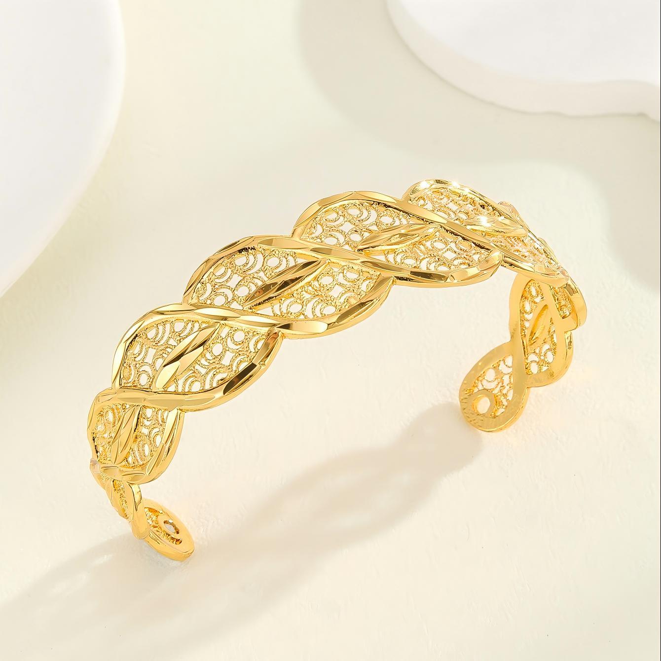 1pcs Fashion Copper Plated 18K Gold Diamond Pattern Bracelet, Fried Dough Twists Rope Open Bracelet - URBAN METRO