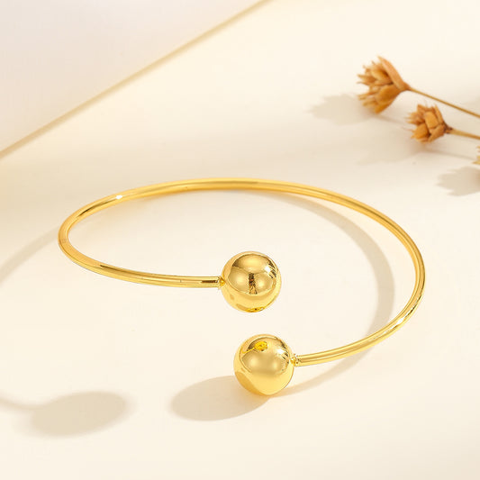 1pcs Copper Plated 18k Gold Double Headed Bead Opening Bracelet, With A Simple Temperament For Women, Suitable For Gatherings, Gifts, And Daily Wear - URBAN METRO
