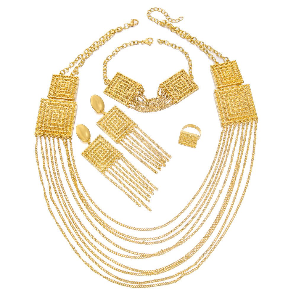 5pcs Fashion Ladies 18k Gold Plated Jewelry Set Tassel For Holiday Wear, Wedding Scene Jewelry, Multi-layered Temperament Wedding Jewelry - URBAN METRO