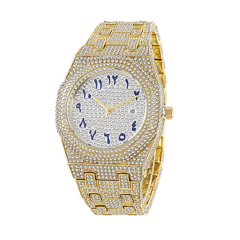 European Hip Hop Full Diamond Arabic Scale Niche Quartz Men's Watch - URBAN METRO