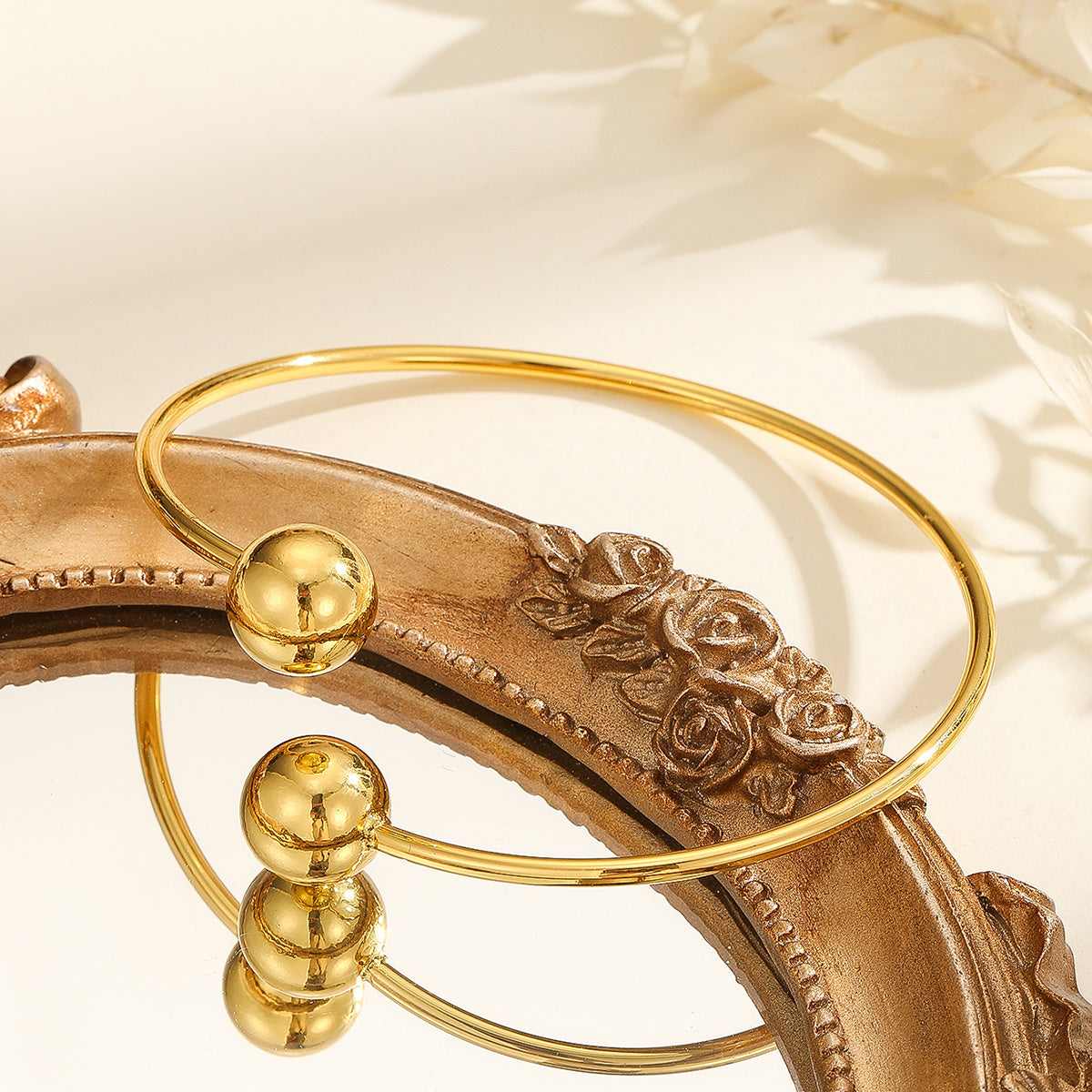 1pcs Copper Plated 18k Gold Double Headed Bead Opening Bracelet, With A Simple Temperament For Women, Suitable For Gatherings, Gifts, And Daily Wear - URBAN METRO