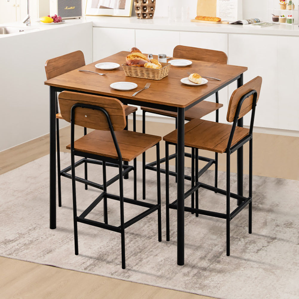 5 Pieces Industrial Dining Table Set With Counter Height Table And 4 Bar Stools - URBAN METRO