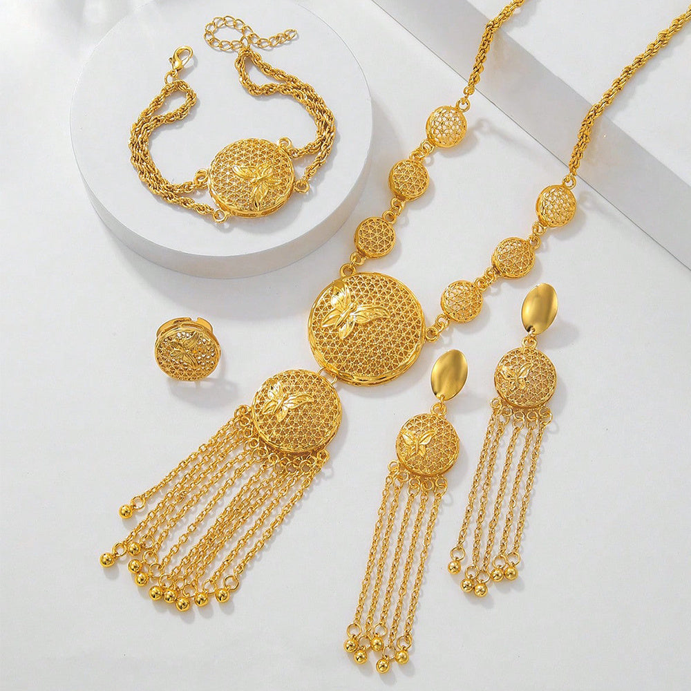 1 Set Of Fashionable And Gorgeous Butterfly Middle East Set, Wedding Decoration Necklace, Earrings, Bracelets, Ring Set For Women - URBAN METRO