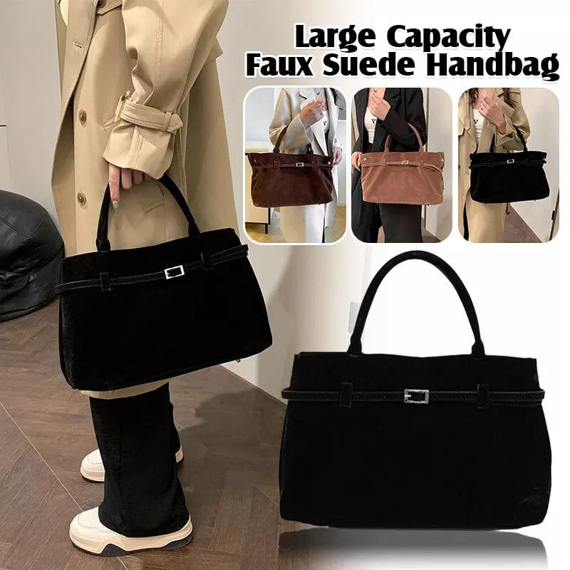 Decorative Design Solid Faux Suede Handbag Large Capacity Casual Tote Bags For Women Tote Design Portable Shoulder Bag - URBAN METRO