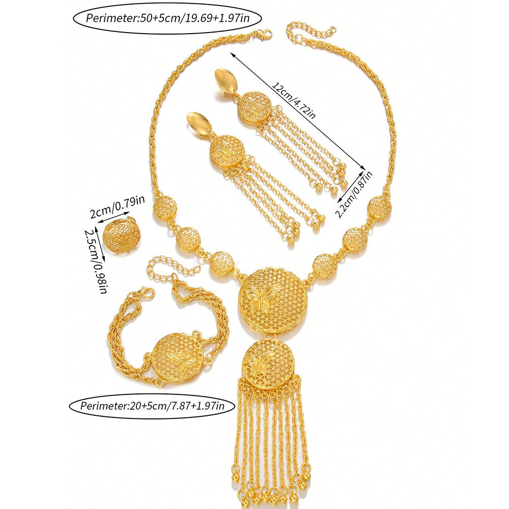 1 Set Of Fashionable And Gorgeous Butterfly Middle East Set, Wedding Decoration Necklace, Earrings, Bracelets, Ring Set For Women - URBAN METRO