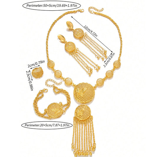 1 Set Of Fashionable And Gorgeous Butterfly Middle East Set, Wedding Decoration Necklace, Earrings, Bracelets, Ring Set For Women - URBAN METRO