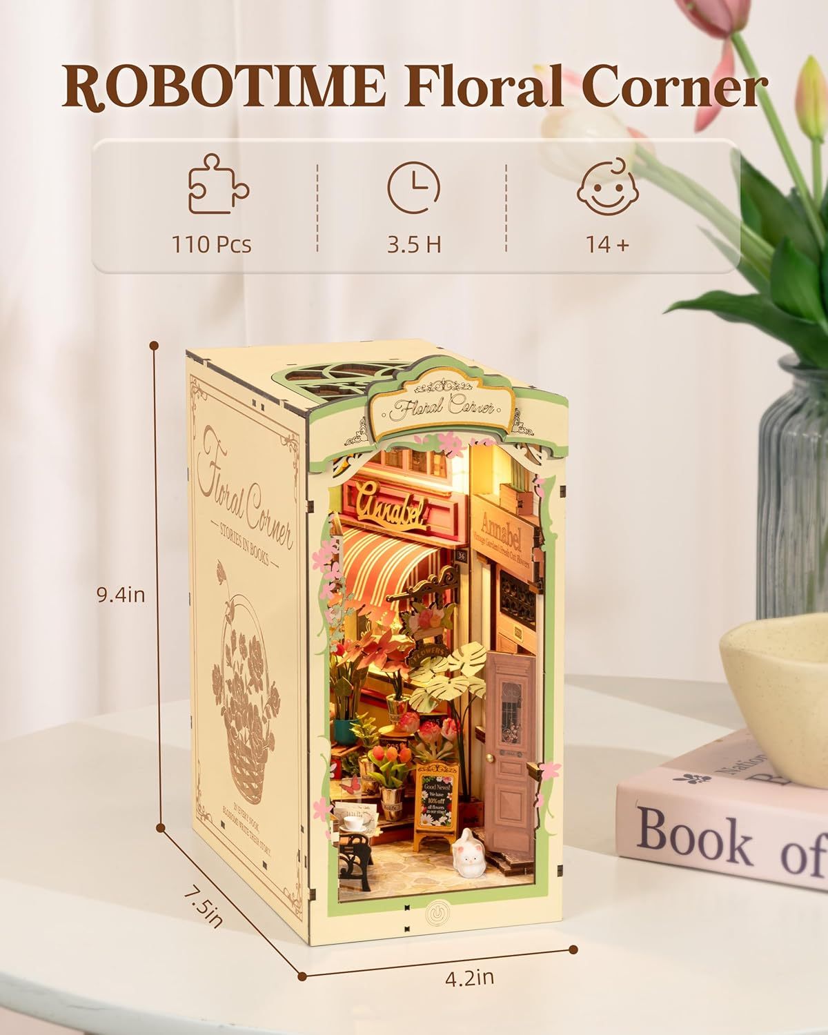 Rolife Floral Corner DIY Book Nook Shelf Insert Kit 3D Wooden Dollhouse For Gift TGB09 - URBAN METRO