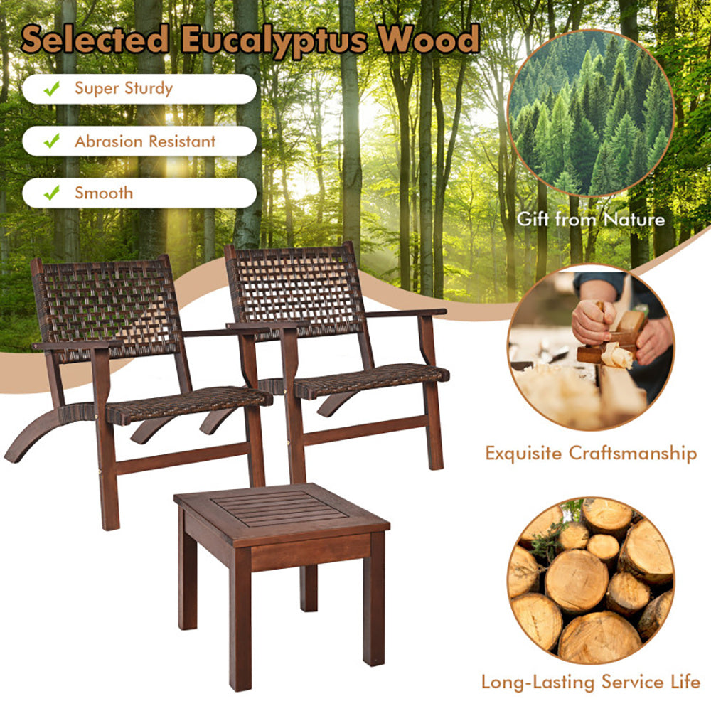 3 Pieces Outdoor Wooden Patio Rattan Furniture Set - URBAN METRO