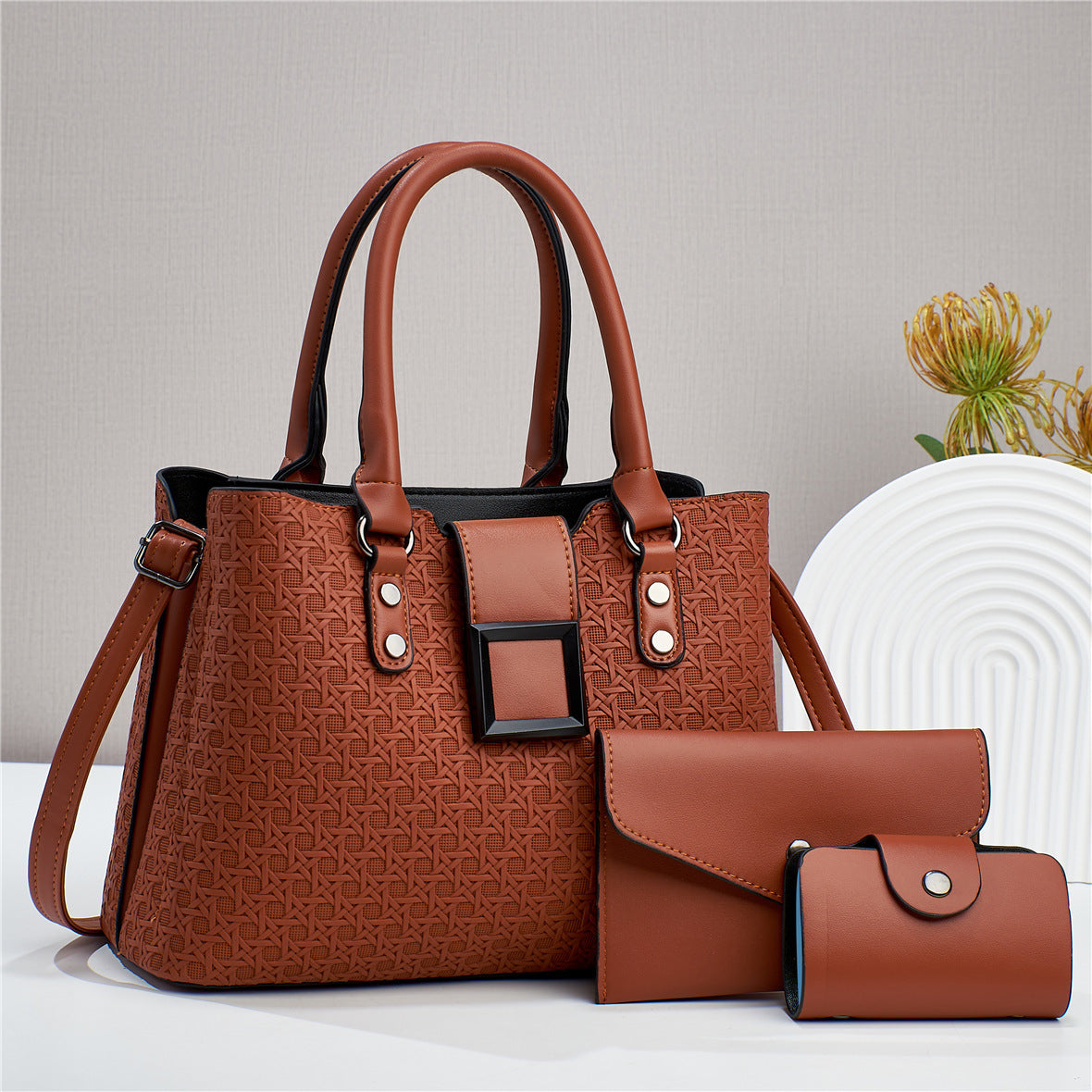 Three-piece Textured Large Capacity Women's One Shoulder Crossbody Bag - URBAN METRO