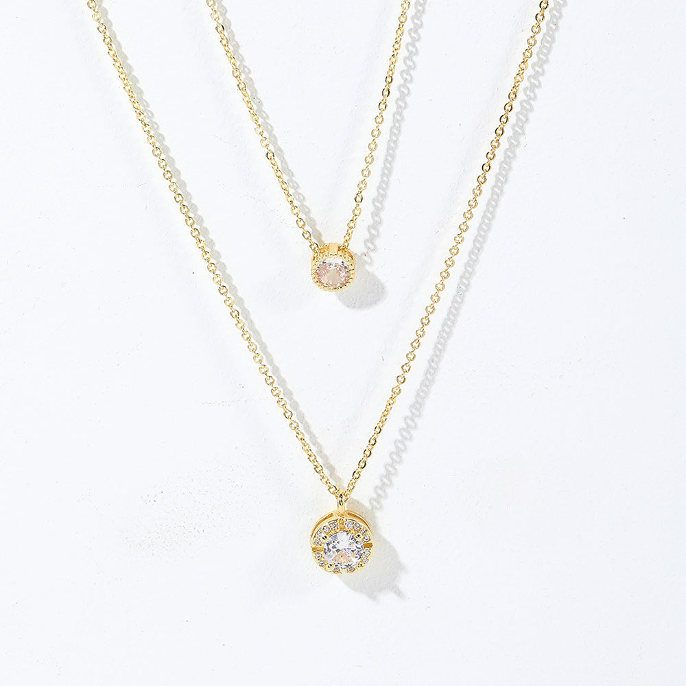 Sparkling Three-dimensional Zircon Pendant Necklace, Women's Exquisite Double-layer Collarbone Chain Jewelry Gift, Suitable For Engagement, Party, Holiday Gifts - URBAN METRO