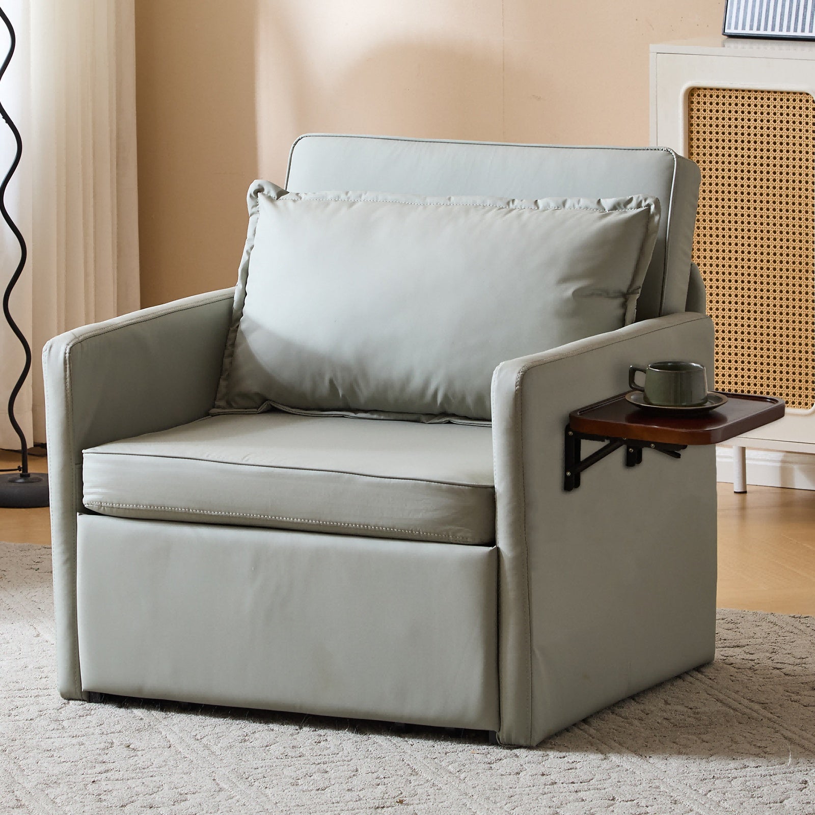Adult Sleeper Chair Bed, 3-in-1 Convertible Sofa Chair Bed Pull-out Sofa Bed, Convenient Folding Tray Table With USB And Type-C Charging Ports For Living Room - URBAN METRO