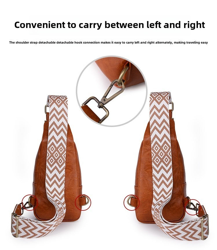 Women Chest Bag Sling Bag, Guitar Strap Small Crossbody PU Leather Satchel Daypack - URBAN METRO