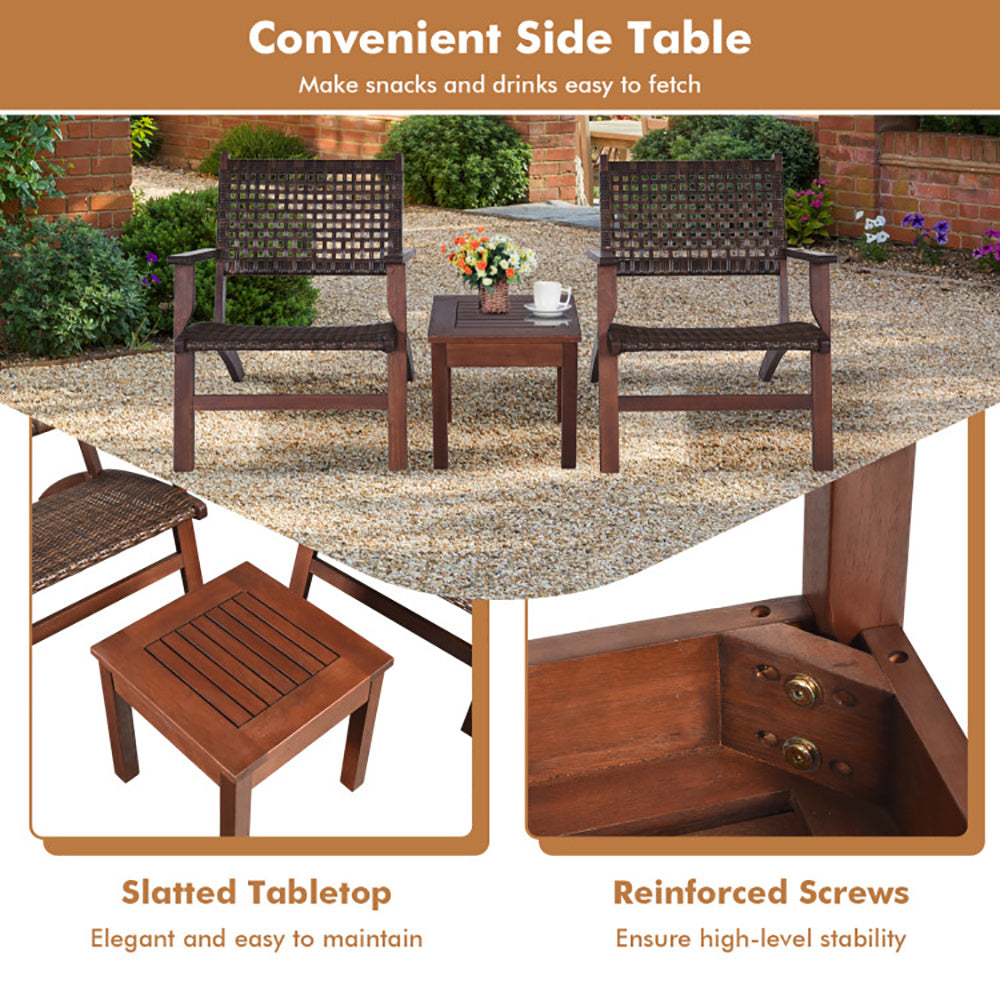 3 Pieces Outdoor Wooden Patio Rattan Furniture Set - URBAN METRO