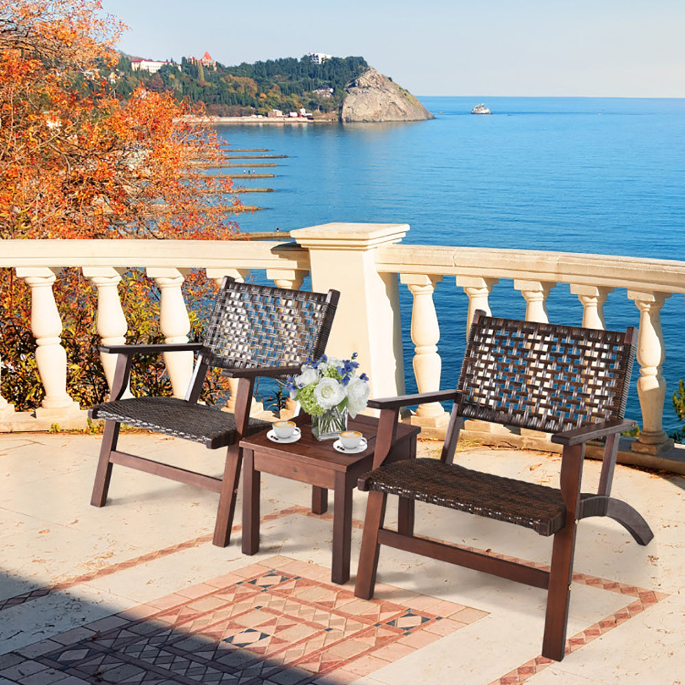 3 Pieces Outdoor Wooden Patio Rattan Furniture Set - URBAN METRO