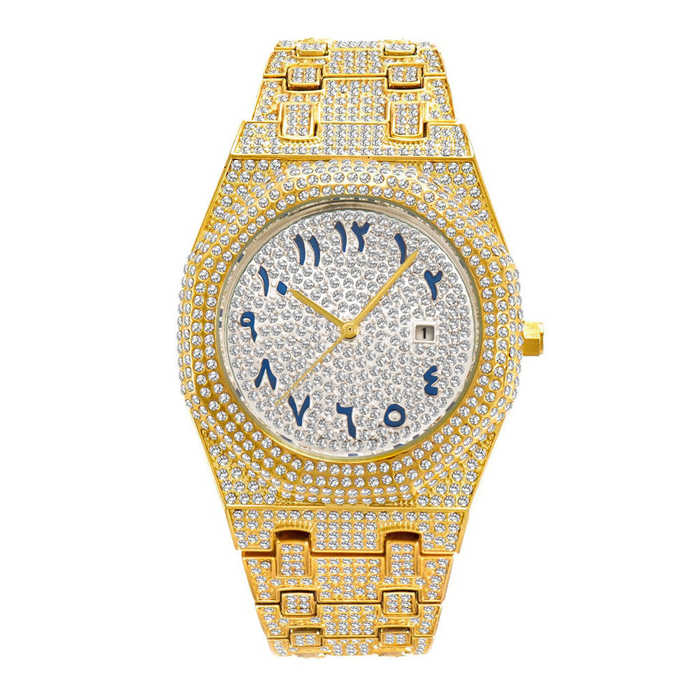 European Hip Hop Full Diamond Arabic Scale Niche Quartz Men's Watch - URBAN METRO