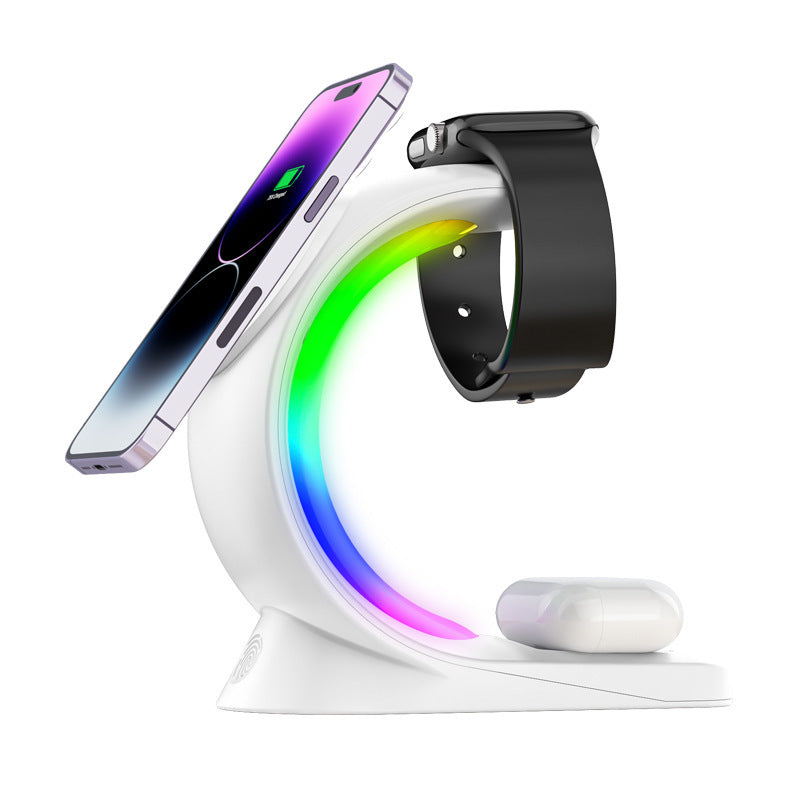 3 In 1 Magnetic Wireless Charger Fast Charging For Smart Phone Atmosphere Light Charging Station For Airpods Pro I-phone Watch - URBAN METRO
