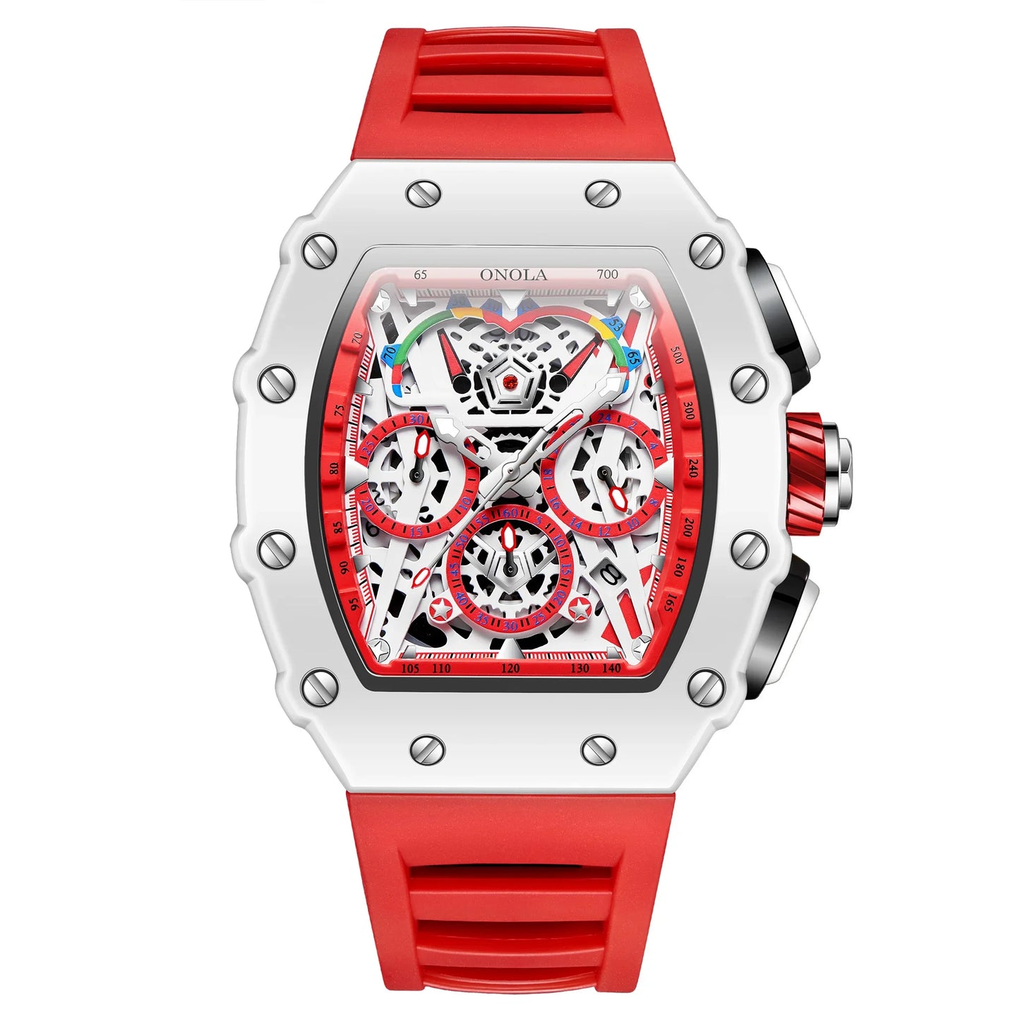 Luxury Watch Men'S ONOLA Fashion Casual Multifunctional Silicone Tape Waterproof Quartz Watch White