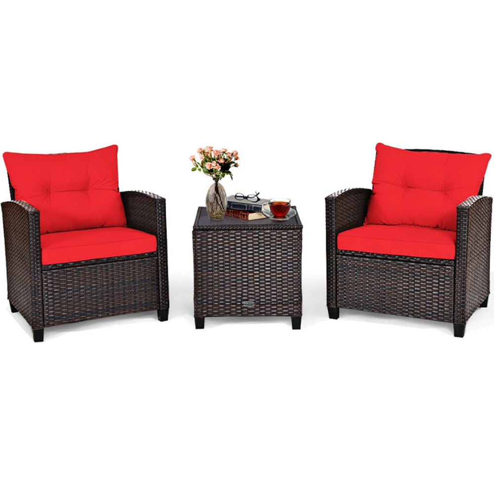 3 Pieces Rattan Patio Furniture Set With Washable Cushion - URBAN METRO