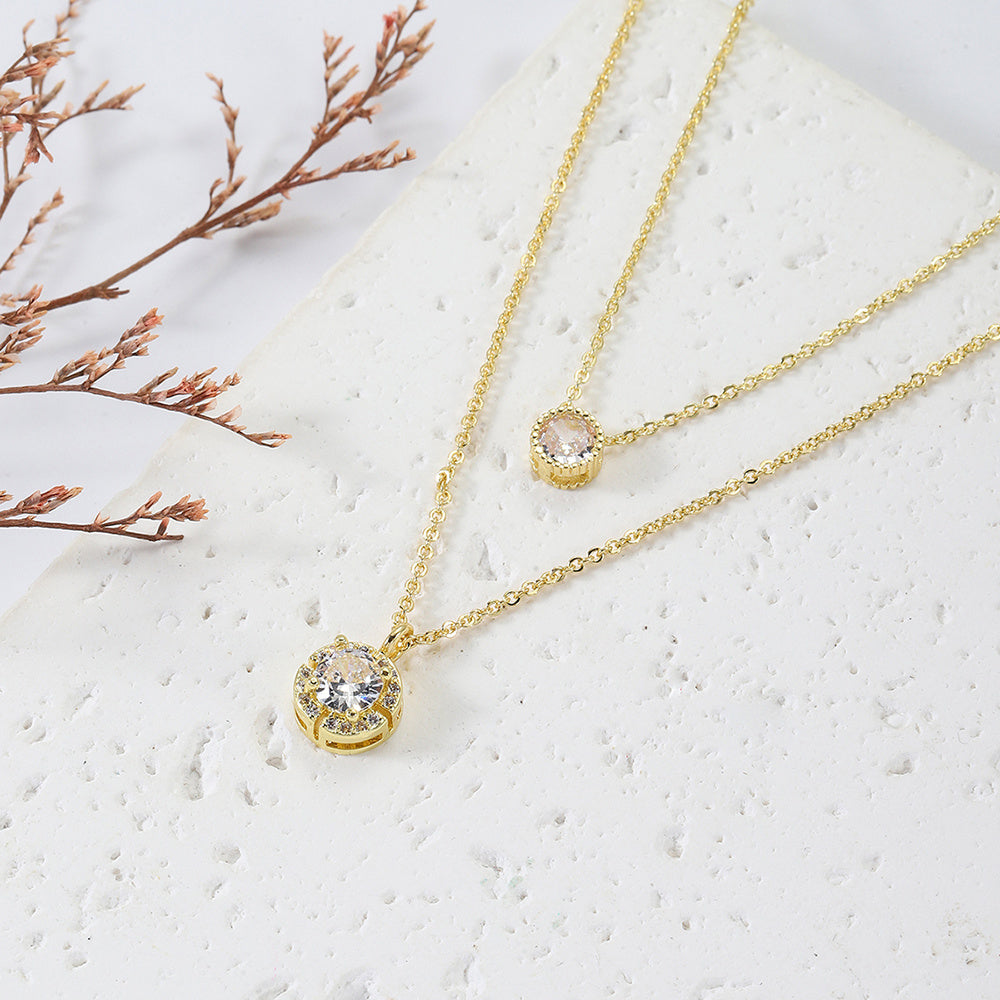Sparkling Three-dimensional Zircon Pendant Necklace, Women's Exquisite Double-layer Collarbone Chain Jewelry Gift, Suitable For Engagement, Party, Holiday Gifts - URBAN METRO