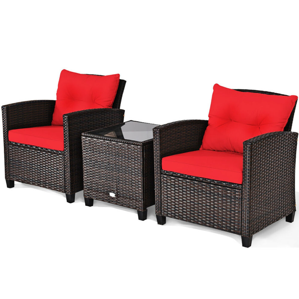 3 Pieces Rattan Patio Furniture Set With Washable Cushion - URBAN METRO